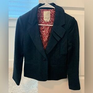 Anthropologie Elevenses Green Blue Wool Blazer Size 2